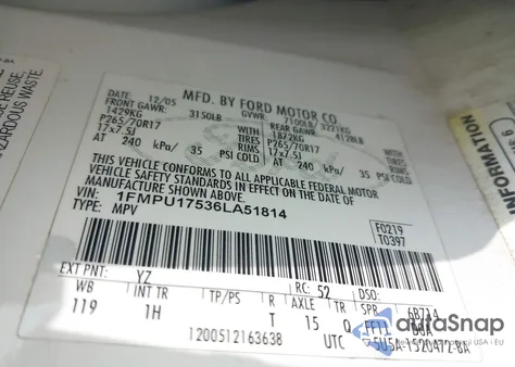 2006 Ford Expedition Eddie Bauer/King Ranch из США, поврежденный, VIN 1FMPU17536LA51814